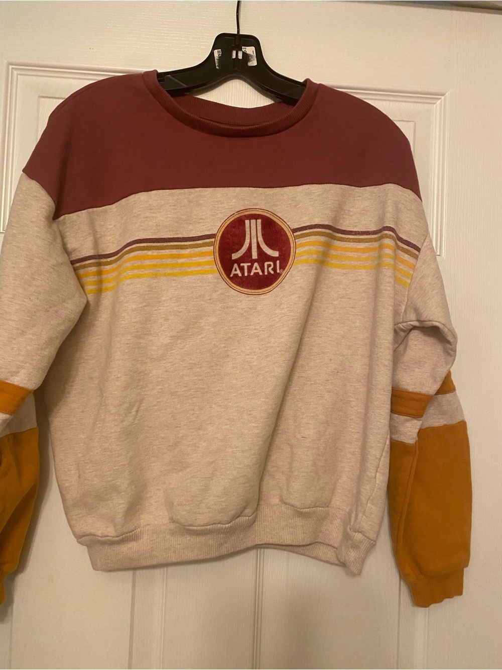 Kids  Colorblock Crewneck Sweatshirt - Maroon, Cream & Mustard 80’s Atari